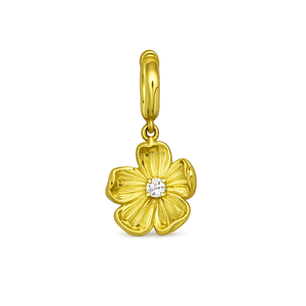 Gold flower with diamond center charm