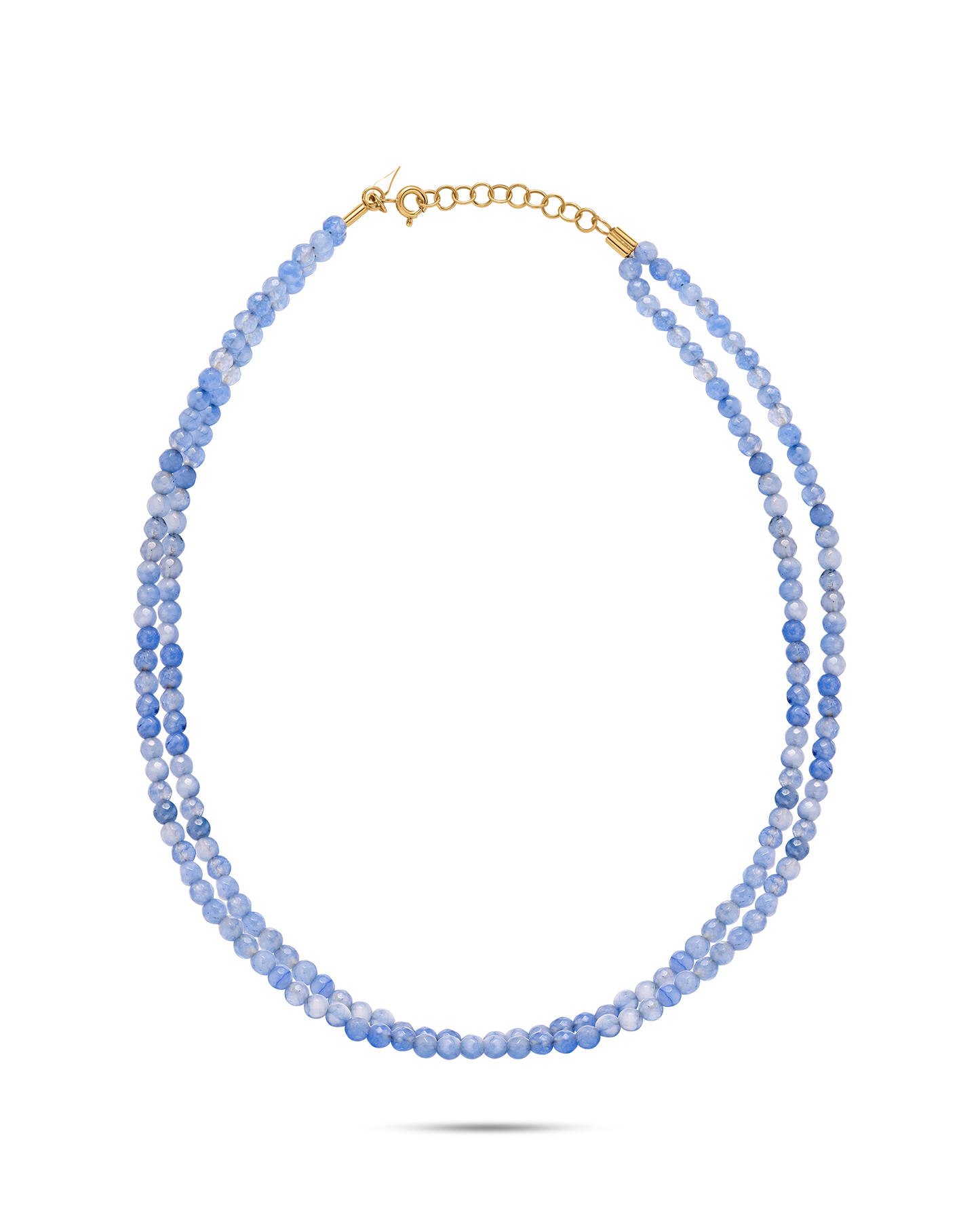 Blue beaded necklace with a gold clasp by the STACKD world jewelry UAE