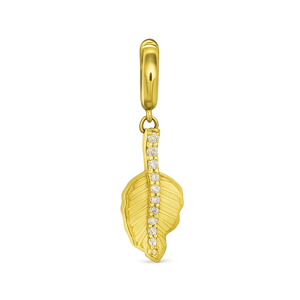 Gold leaf charm with diamond stem
