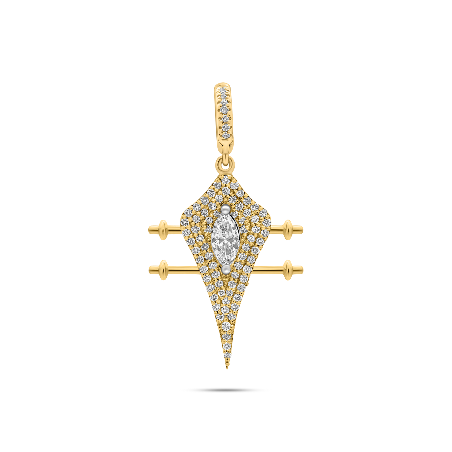 Gold and diamond pendant with marquise diamond center by the STACKD world UAE 